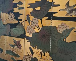 4 panel Asian screen, gilded