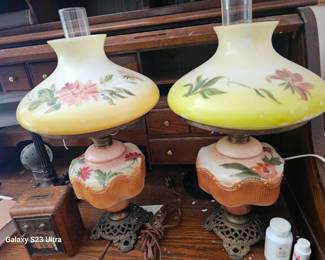 pair of vintage hand painted lamps