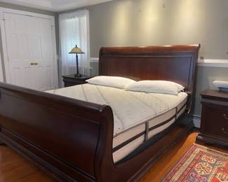 Cherry King size Sleigh Bed frame and Beautyrest mattress