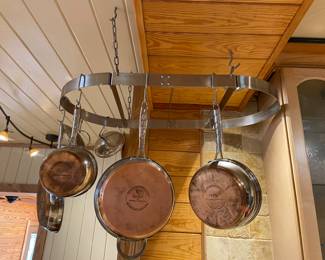 Hanging pot with copper bottom pots and pans, sold separately