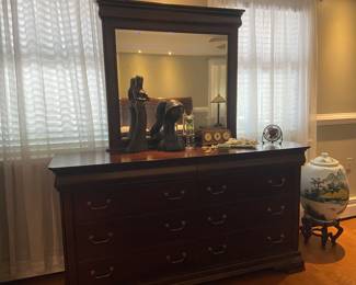 Cherry long dresser with mirror