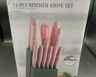 14 Piece Pink Kitchen Knife Set