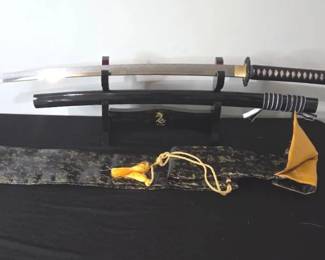 Japanese Katana Sword with Display Stand Embroidered Bag