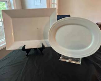 Two Large White Serving Platters