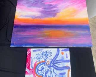 Two Unique Scenic Handmade Canvas