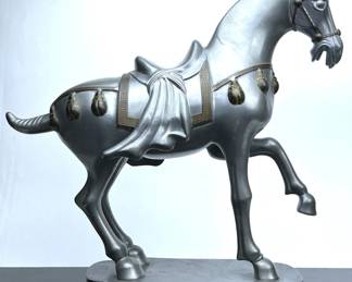 Antique Chinese Tang Horse of pewter that was made in Hong Kong