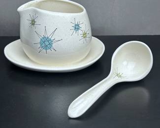 1950s Atomic age Franciscan Starburst gravy bowl & ladle 