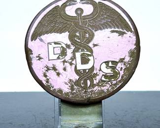 Vintage Brass & Enamel Dentist Automobile Grille Badge