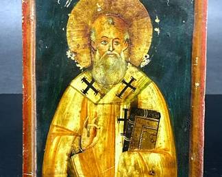 Antique painted ICON on wooden plaque
