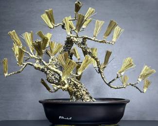 Vintage mid century brass bonsai tree by Perry Marshall