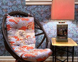 Vintage 1970s rattan swivel chair from Hong Kong