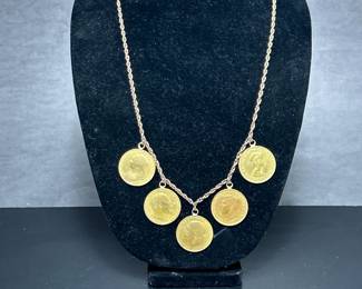 Necklace with Five Coins each depicting the past Crowns of Britain