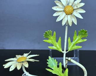 Mid century kitchen hand towel metal flower hooks 