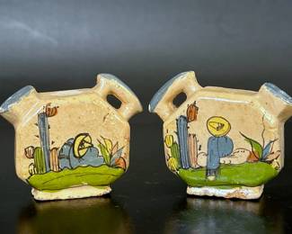 Vintage 1930s - 40s Mexican Tourist Pottery Salt & Pepper Shakers