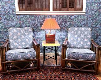 Vintage Rattan Pagoda Lounge Chairs