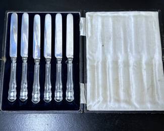 Antique English Sterling Silver knife set made in Sheffield, England by Robert F Mosley in 1916