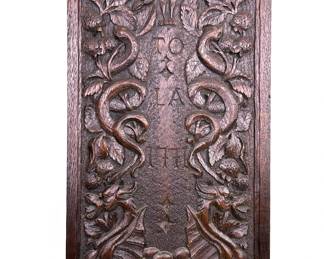Old hand carved English oak panel 
