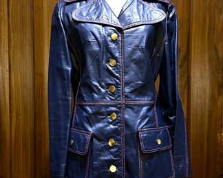 Vintage mid century mod blue patent leather ladies coat
