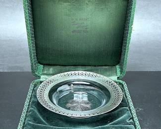 Sterling silver and cut glass bowl with sterling silver fork