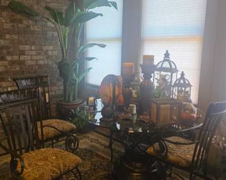 Glass top table with 4 matching chairs - beautiful base!