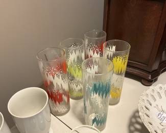 Vintage Libby Zig Zag Glasses MCM Lightning Bolt High Ball Glasses Tom Collins Set of 5