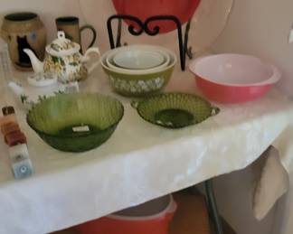 Pyrex, depression glass, waterford vases and more....
