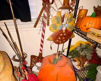 Large Metal Pumpkin, Metal Turkey, Shovel and Reindeer 