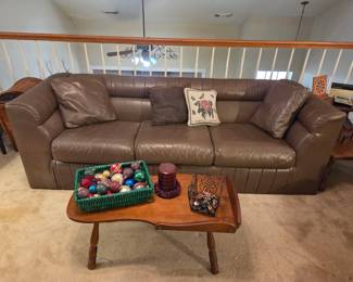 Pine Coffee table, Leather Couch