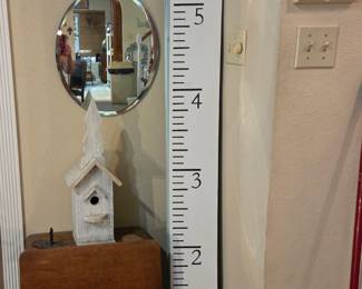 Antique school desk, Mirror, large ruler