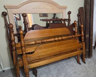 Head and foot board bed frames and dresser mirror 