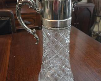 Vintage Godinger Crystal Pitcher With Silverplate Made In Italy