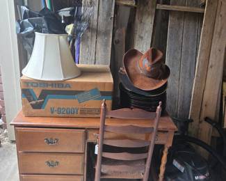 Suede cowboy hats, Desk, shop vac