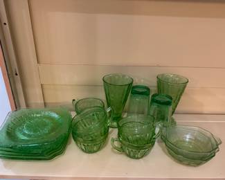 Vintage green depression glass