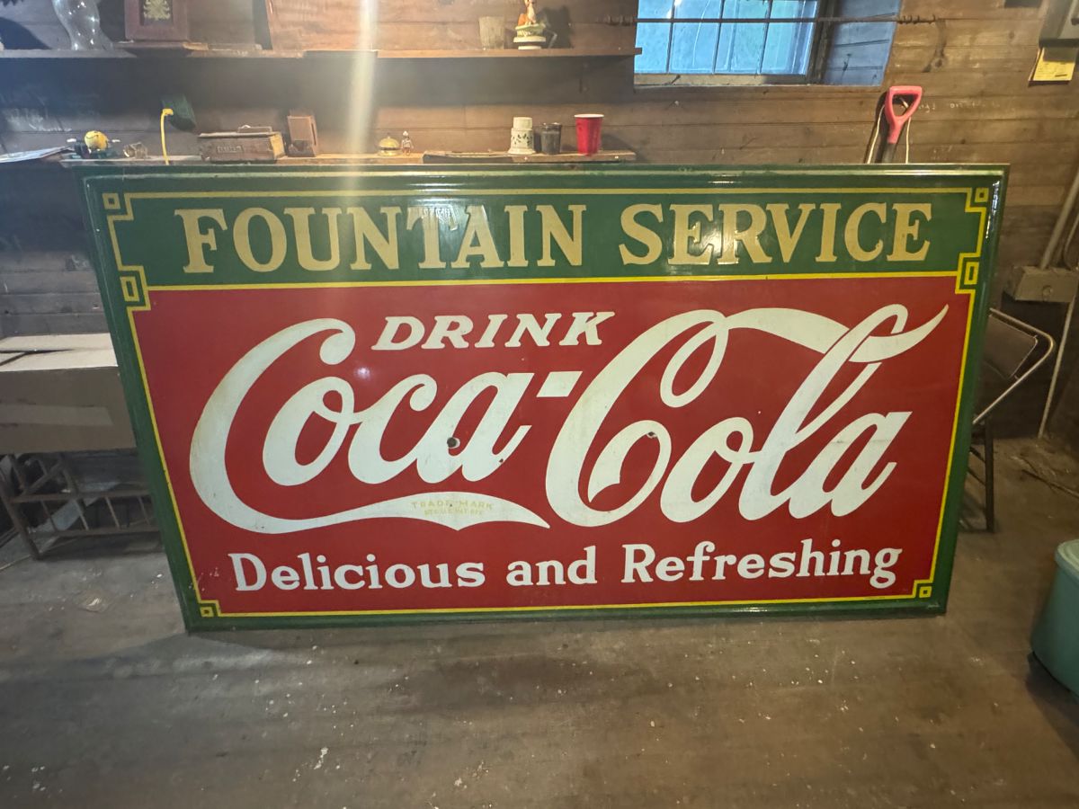 Very Rare 8 foot long Coca Cola Fountain Service Porcelain Sign in Near Mint condition.  Hung in this family's soda fountain in the 1930's