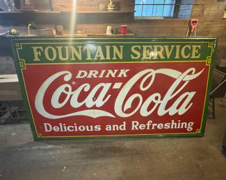 Very Rare 8 foot long Coca Cola Fountain Service Porcelain Sign in Near Mint condition. Hung in this family's soda fountain in the 1930's