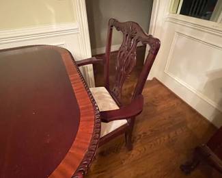Mahogany Chippendale double pedestal oval table and 8 chairs $1200