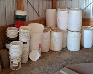 Many Rain Barrels and Buckets!