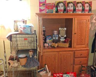 Oak Hutch and Dog Crates! Board Games too!