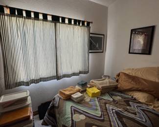 Queen size bed and mattress.