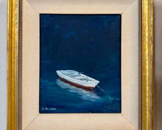 "Rowboat" Oil on Canvas, Signed A. Packard