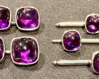 Platinum & Amethyst Cufflinks & Shirt Studs
