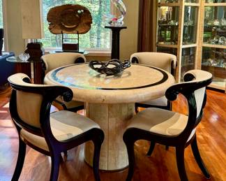 Faux Marble Table & (4) Kaplan & Fox Chairs