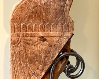 Carved Wood Sculpture on Metal Stand