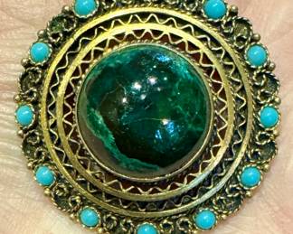 Turquoise, Malachite & Sterling Pin/Pendant