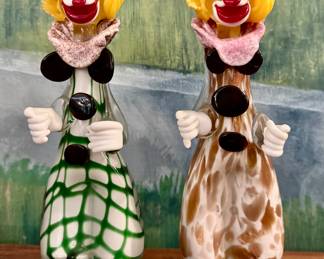 (2) Murano Glass Clown Figurines