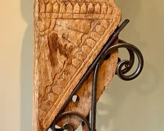 Carved Wood Sculpture on Metal Stand