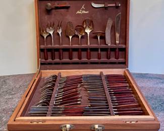 Vintage Rosewood & Bronze Jean Claude Flatware Set