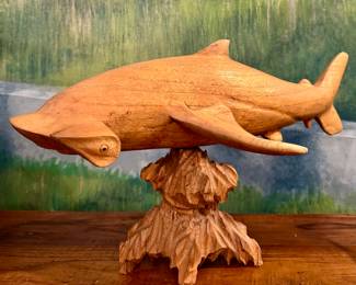 Carved Wood Hammerhead Shark