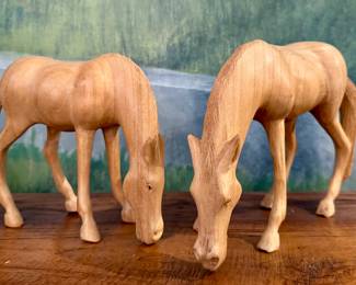 (2) Carved Wood Horses