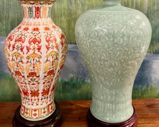 Decorative Vases on Rosewood Stands